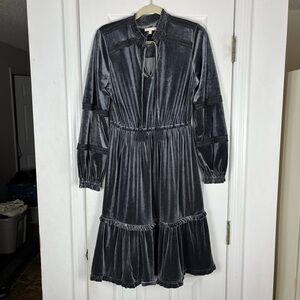 Kate & Sam Dark Gray Velvet Long Sleeve Tiered Babydoll Peasant Dress Sz M